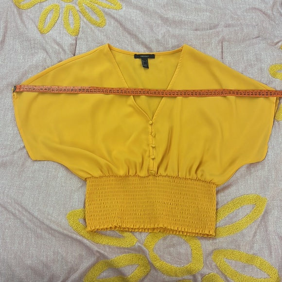 SOLD - NWOT Forever 21 Yellow Smocked Crop Fake Button Flounce Blouse Size S - Picture 5 of 6